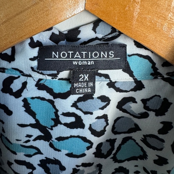 Notations Women's Multicolor Leopard Print 1/2 Sleeve Button Up Satin Blouse 2X - Picture 3 of 13